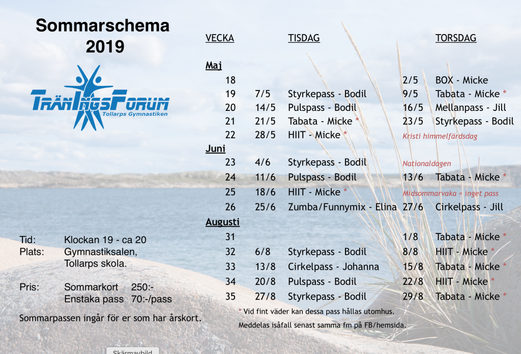 Sommarschema 2019